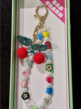Beaded Cherry and Pearl Bag Charm